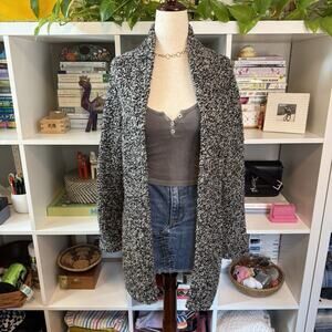 Ann Taylor Wool Blend Boucle Collar Chunky Knit Duster Long Cardigan Black Sz S
